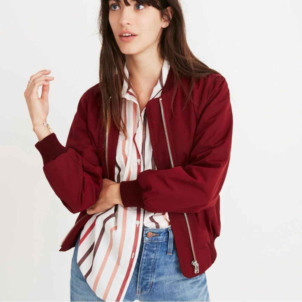 Madewell Bomber Side Zip Jacket Dusty Burgundy Womens Sz S